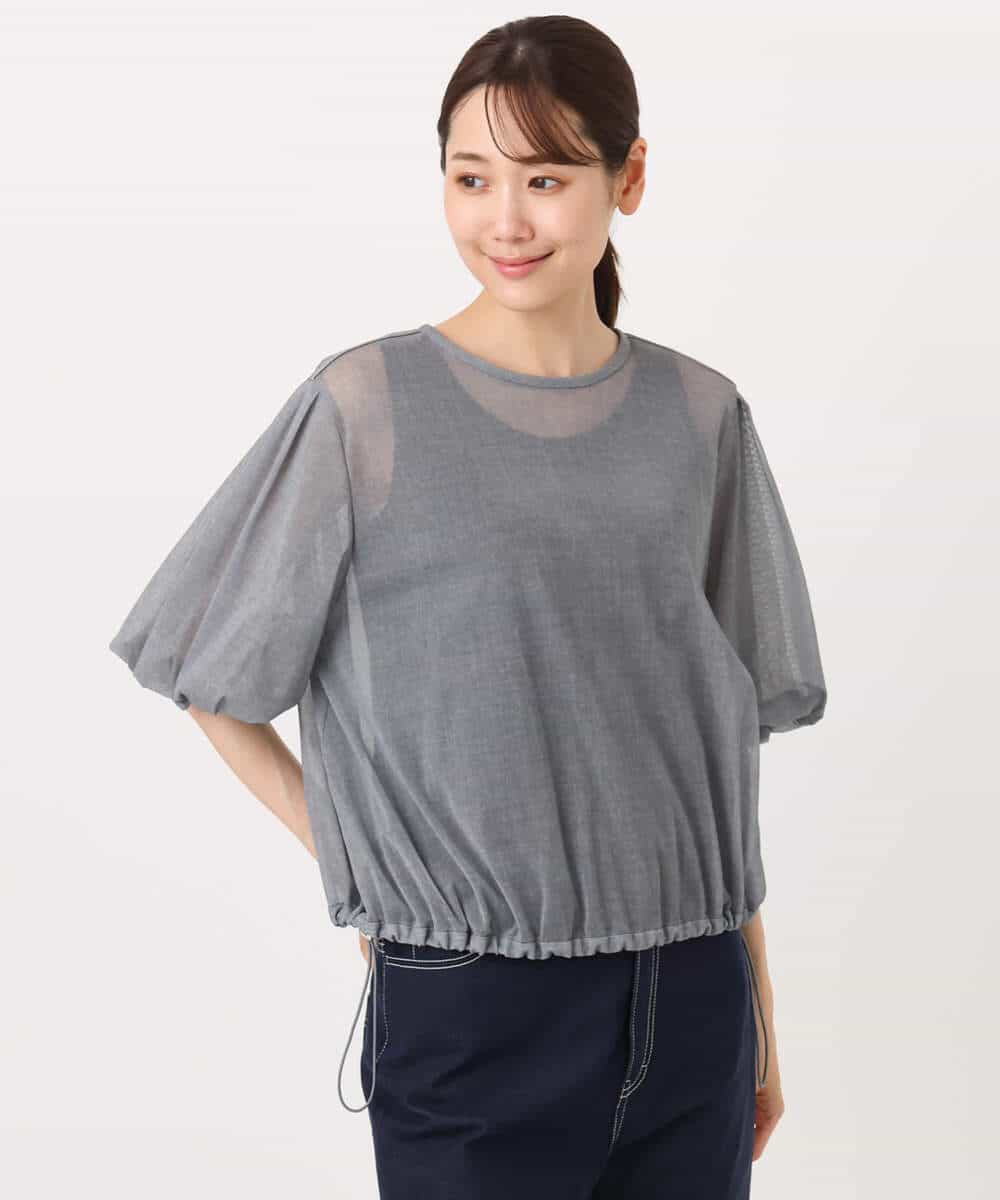 FKBJA88150 MK MICHEL KLEIN(MK ミッシェルクラン) デニム調シアーブラウス/洗える ネイビー