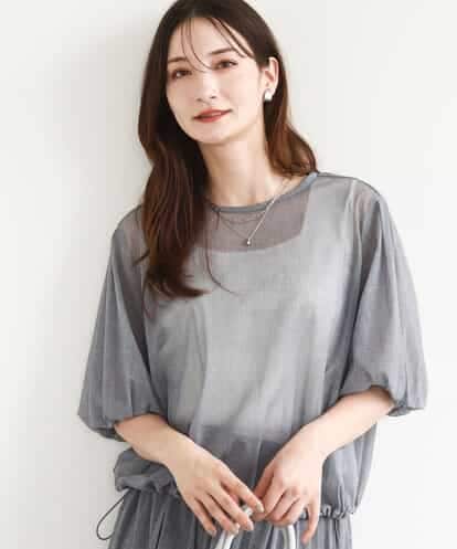 FKBJA88150 MK MICHEL KLEIN デニム調シアーブラウス/洗える