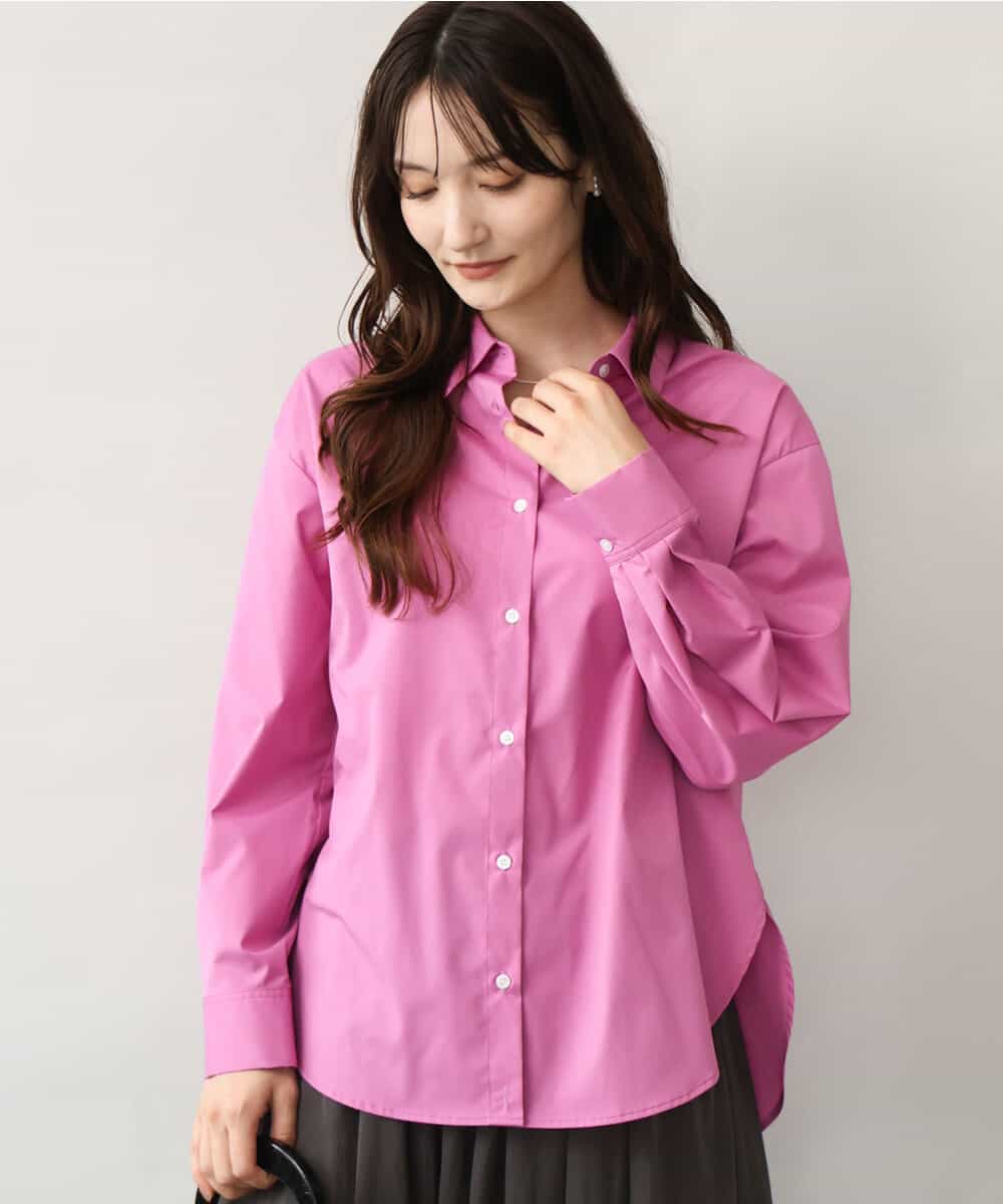 FKBJD27140 MK MICHEL KLEIN(MK ミッシェルクラン) [防シワ/洗える]コットン混ベーシックシャツ（無地） ピンク