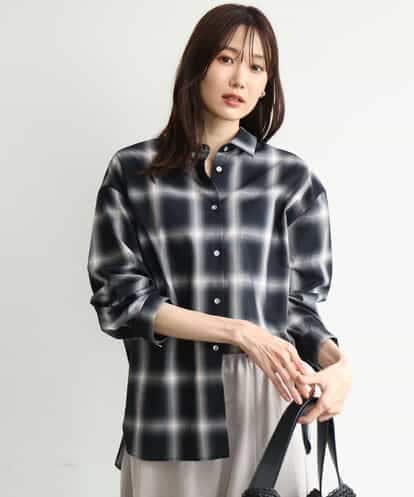 FKBJD31170 MK MICHEL KLEIN [洗える]オンブレチェック柄シャツブラウス