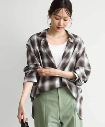 FKBJD31170 MK MICHEL KLEIN [洗える]オンブレチェック柄シャツブラウス