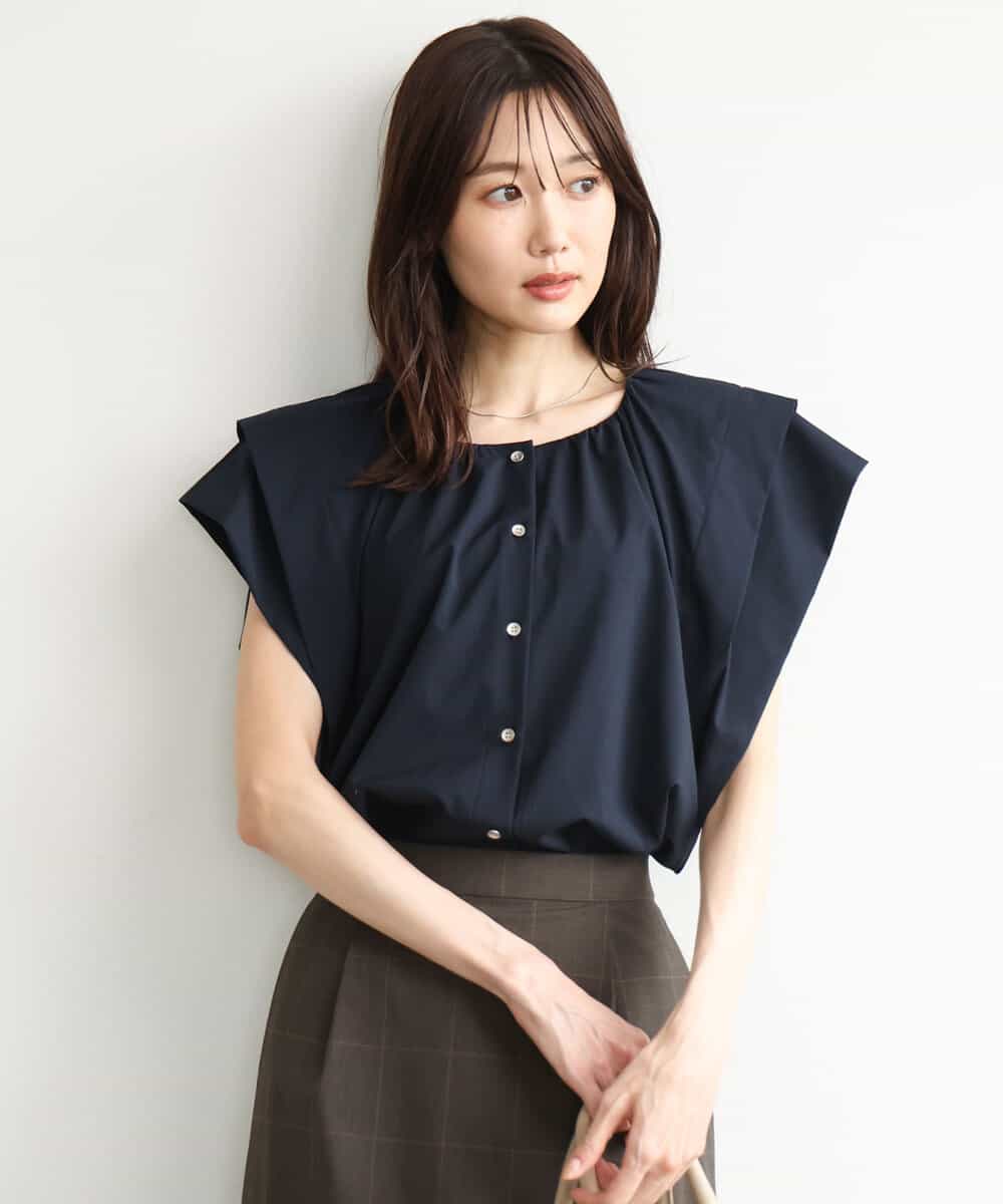 FKBJD32160 MK MICHEL KLEIN(MK ミッシェルクラン) [洗える]ボックスシルエットブラウス ネイビー