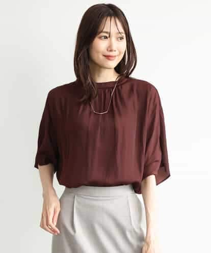 FKBJD35150 MK MICHEL KLEIN [UVカット/接触冷感/洗える]五分袖ドルマンスリーブサテンブラウス