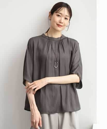 FKBJD35150 MK MICHEL KLEIN [UVカット/接触冷感/洗える]五分袖ドルマンスリーブサテンブラウス