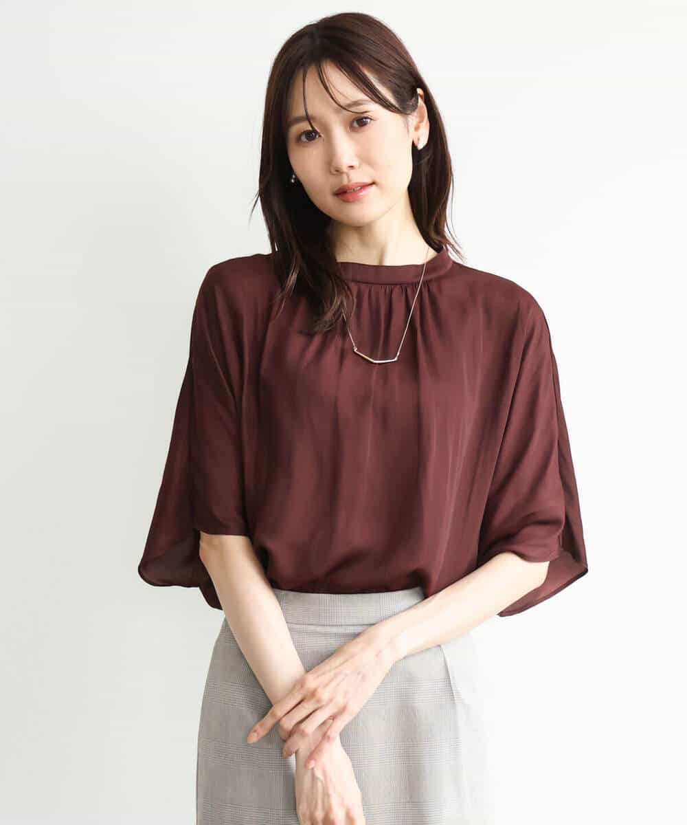 FKBJD35150 MK MICHEL KLEIN(MK ミッシェルクラン) [UVカット/接触冷感/洗える]五分袖ドルマンスリーブサテンブラウス ダークグレー