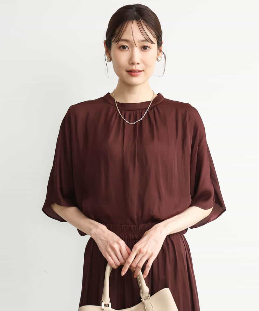FKBJD35150 MK MICHEL KLEIN(MK ミッシェルクラン) [UVカット/接触冷感/洗える]五分袖ドルマンスリーブサテンブラウス ダークグレー
