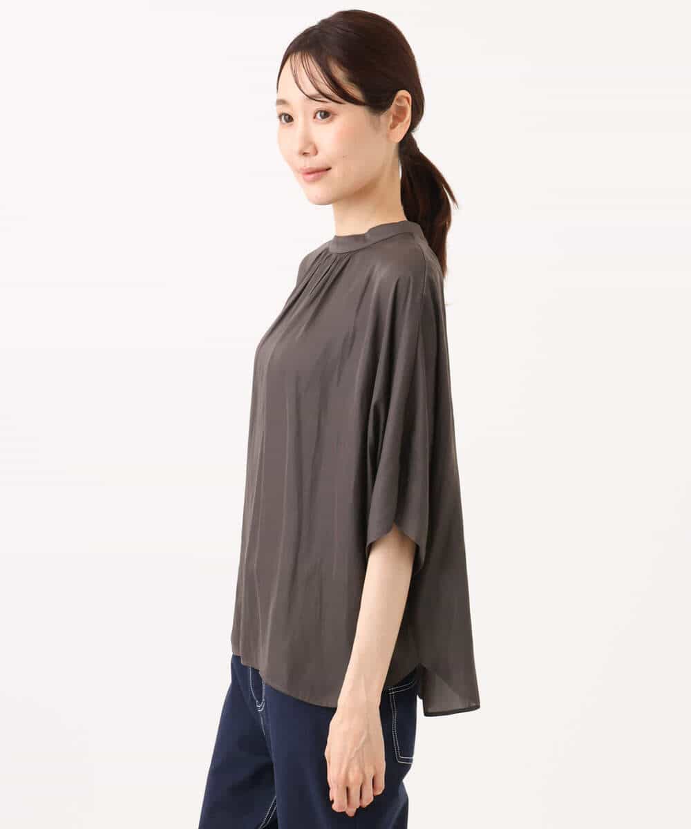 FKBJD35150 MK MICHEL KLEIN(MK ミッシェルクラン) [UVカット/接触冷感/洗える]五分袖ドルマンスリーブサテンブラウス ダークグレー
