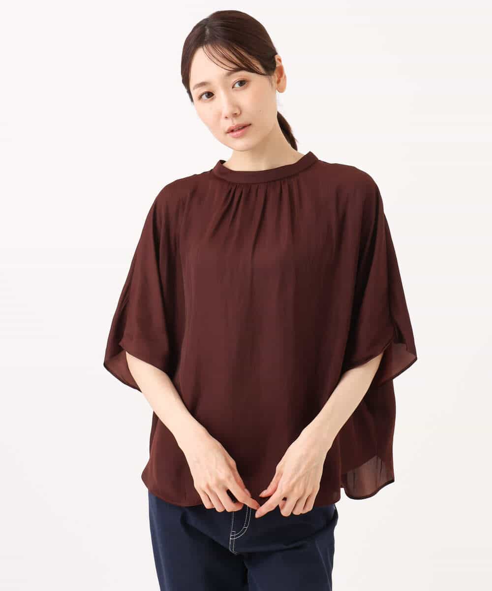 FKBJD35150 MK MICHEL KLEIN(MK ミッシェルクラン) [UVカット/接触冷感/洗える]五分袖ドルマンスリーブサテンブラウス ダークグレー