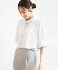 FKBJD36160 MK MICHEL KLEIN(MK ミッシェルクラン) [洗える]レースボウタイ付きスタンドネックブラウス ライトグレー