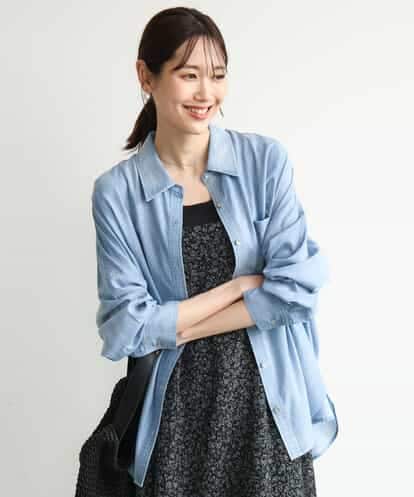 FKBJD38150 MK MICHEL KLEIN [洗える]2.5ozデニムシャツブラウス