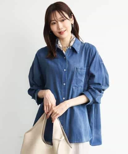 FKBJD38150 MK MICHEL KLEIN [洗える]2.5ozデニムシャツブラウス