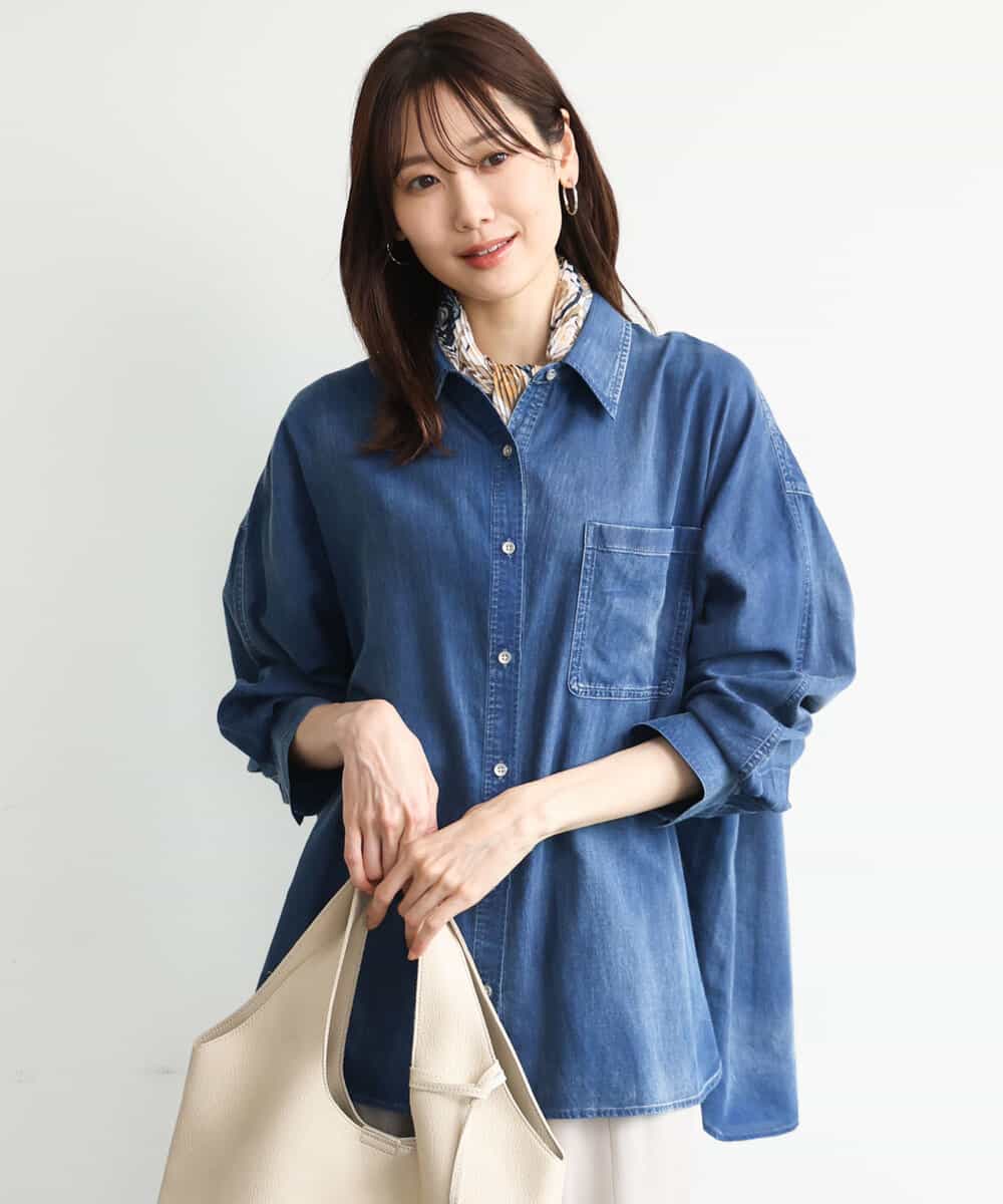 FKBJD38150 MK MICHEL KLEIN(MK ミッシェルクラン) [洗える]2.5ozデニムシャツブラウス ブルー