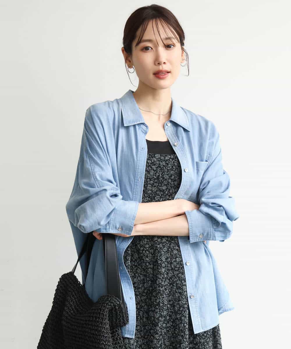 FKBJD38150 MK MICHEL KLEIN(MK ミッシェルクラン) [洗える]2.5ozデニムシャツブラウス ブルー
