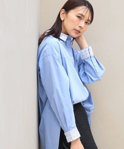 FKBJD44170 MK MICHEL KLEIN [洗える]レースデザインシャツ