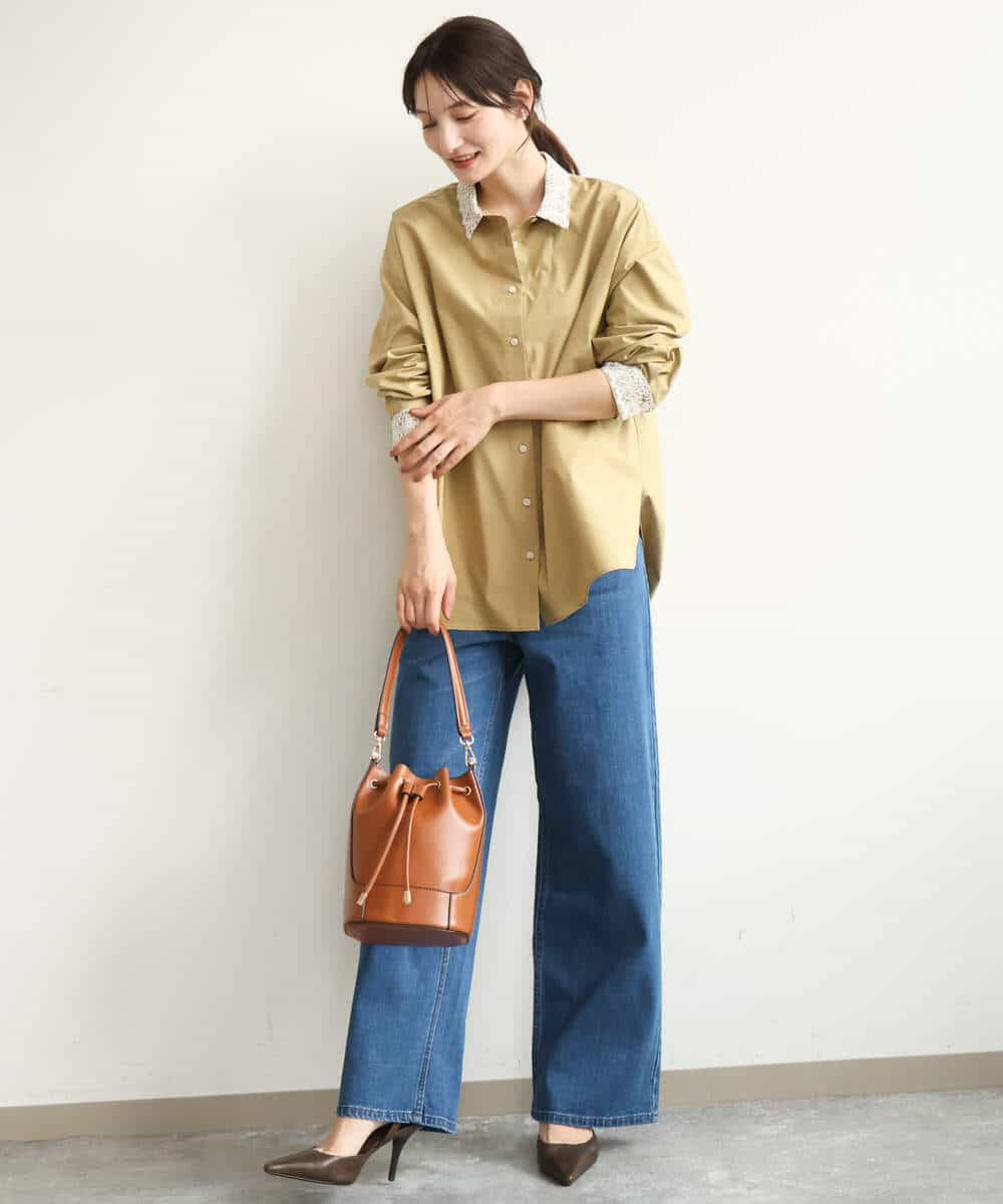 FKBJD44170 MK MICHEL KLEIN(MK ミッシェルクラン) [洗える]レースデザインシャツ ライトブルー
