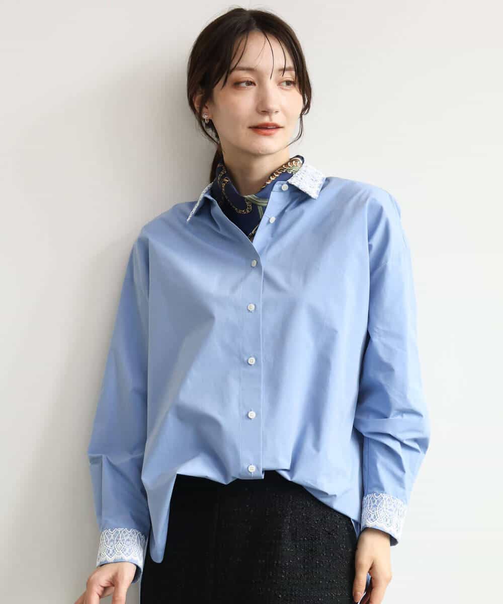 FKBJD44170 MK MICHEL KLEIN(MK ミッシェルクラン) [洗える]レースデザインシャツ ライトブルー