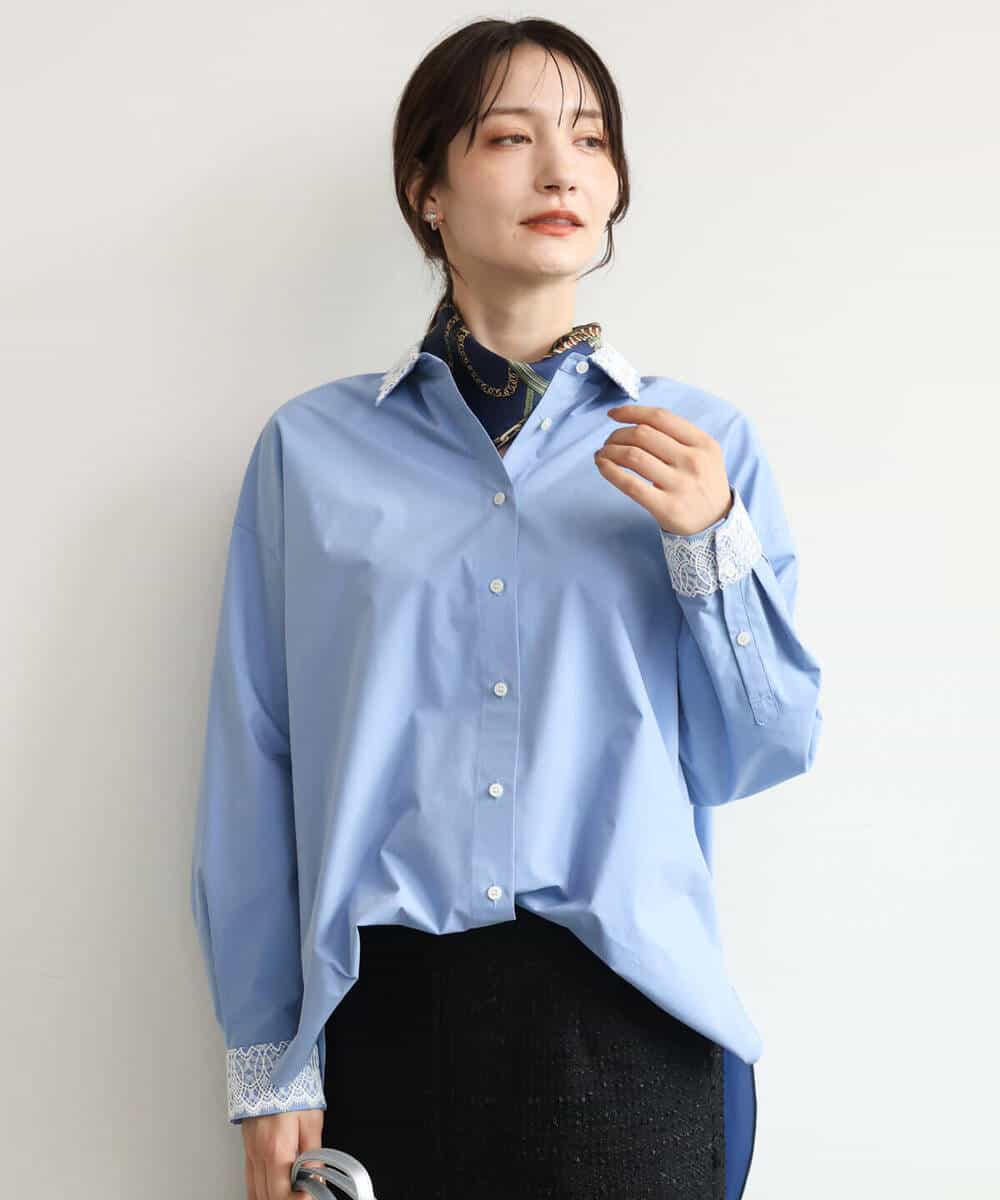 FKBJD44170 MK MICHEL KLEIN(MK ミッシェルクラン) [洗える]レースデザインシャツ ライトブルー