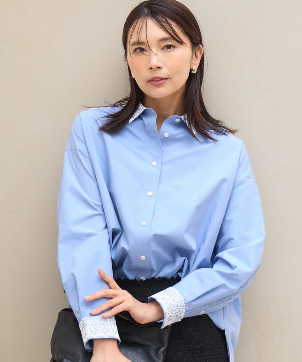 FKBJD44170 MK MICHEL KLEIN(MK ミッシェルクラン) [洗える]レースデザインシャツ ライトブルー