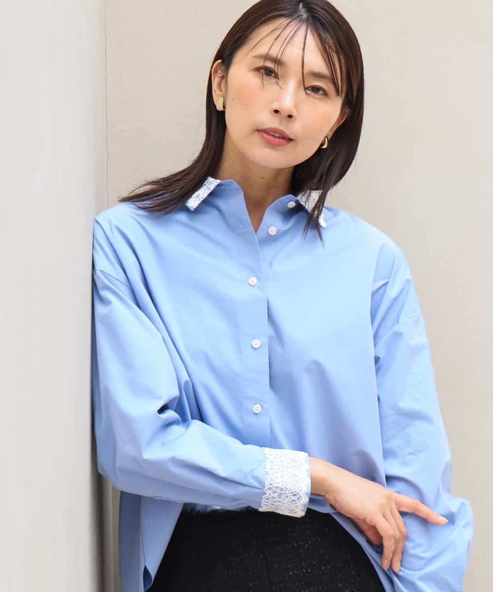 FKBJD44170 MK MICHEL KLEIN(MK ミッシェルクラン) [洗える]レースデザインシャツ ライトブルー