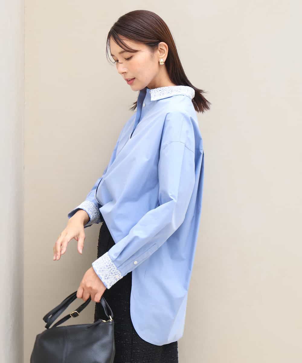 FKBJD44170 MK MICHEL KLEIN(MK ミッシェルクラン) [洗える]レースデザインシャツ ライトブルー