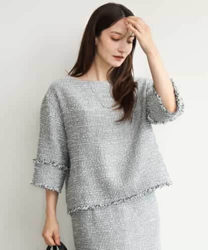 FKBJD46170 MK MICHEL KLEIN [洗える]ツイードライクフリンジトップス