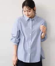 FKBJE27140 MK MICHEL KLEIN(MK ミッシェルクラン) [防シワ/洗える]コットン混ベーシックシャツ（ストライプ） ブルー