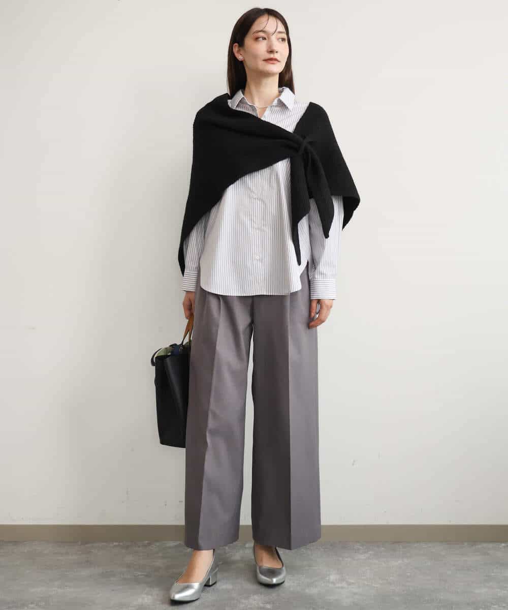 FKBJE27140 MK MICHEL KLEIN(MK ミッシェルクラン) [防シワ/洗える]コットン混ベーシックシャツ（ストライプ） ブルー