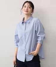 FKBJE27140 MK MICHEL KLEIN(MK ミッシェルクラン) [防シワ/洗える]コットン混ベーシックシャツ（ストライプ） ブルー