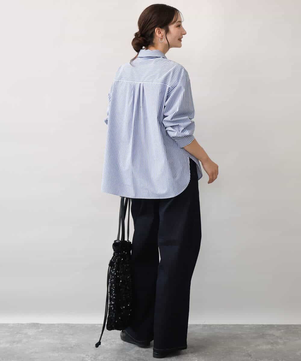 FKBJE27140 MK MICHEL KLEIN(MK ミッシェルクラン) [防シワ/洗える]コットン混ベーシックシャツ（ストライプ） ブルー
