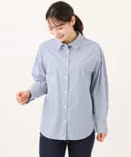 FKBJE27140 MK MICHEL KLEIN(MK ミッシェルクラン) [防シワ/洗える]コットン混ベーシックシャツ（ストライプ） ブルー