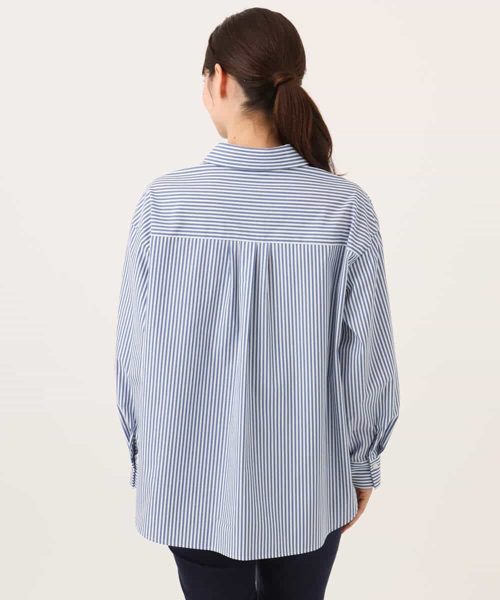 FKBJE27140 MK MICHEL KLEIN(MK ミッシェルクラン) [防シワ/洗える]コットン混ベーシックシャツ（ストライプ） ブルー