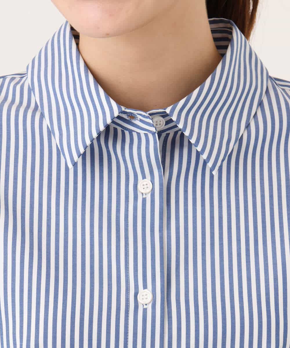 FKBJE27140 MK MICHEL KLEIN(MK ミッシェルクラン) [防シワ/洗える]コットン混ベーシックシャツ（ストライプ） ブルー