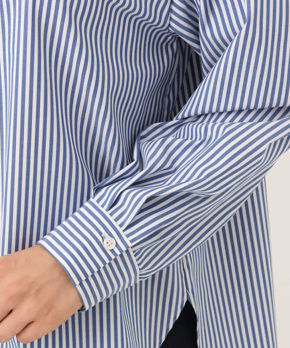 FKBJE27140 MK MICHEL KLEIN(MK ミッシェルクラン) [防シワ/洗える]コットン混ベーシックシャツ（ストライプ） ブルー