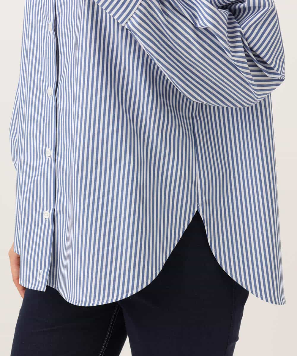 FKBJE27140 MK MICHEL KLEIN(MK ミッシェルクラン) [防シワ/洗える]コットン混ベーシックシャツ（ストライプ） ブルー
