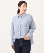 FKBJE27140 MK MICHEL KLEIN(MK ミッシェルクラン) [防シワ/洗える]コットン混ベーシックシャツ（ストライプ） ブルー
