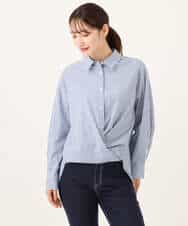 FKBJE27140 MK MICHEL KLEIN(MK ミッシェルクラン) [防シワ/洗える]コットン混ベーシックシャツ（ストライプ） ブルー