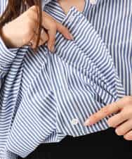 FKBJE27140 MK MICHEL KLEIN(MK ミッシェルクラン) [防シワ/洗える]コットン混ベーシックシャツ（ストライプ） ブルー