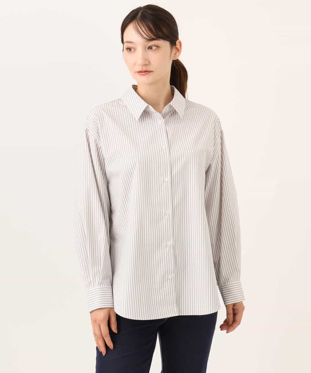 FKBJE27140 MK MICHEL KLEIN(MK ミッシェルクラン) [防シワ/洗える]コットン混ベーシックシャツ（ストライプ） ブルー