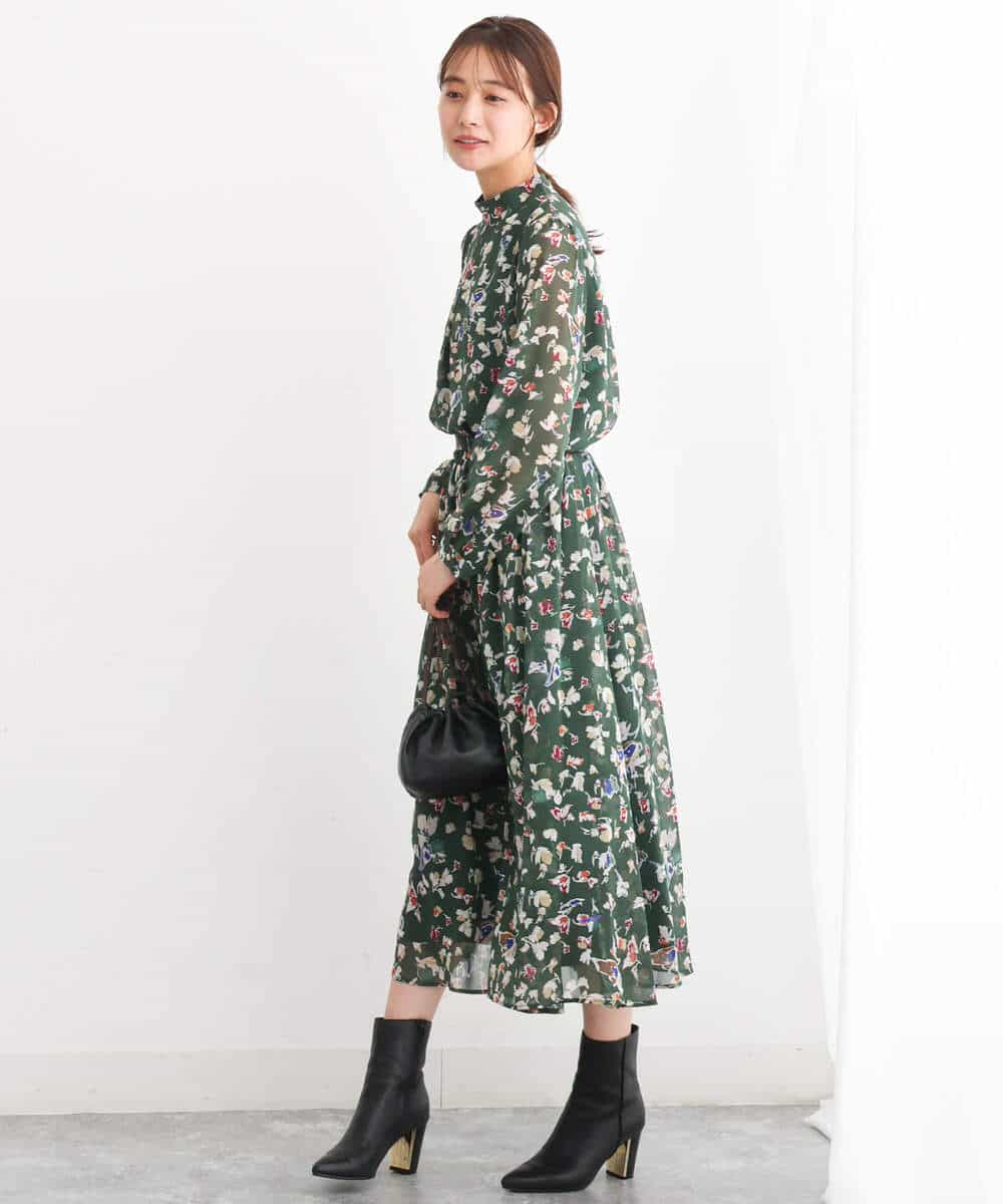 FKBJS07140 MK MICHEL KLEIN(MK ミッシェルクラン) アートフラワープリントシフォンブラウス/洗える ネイビー