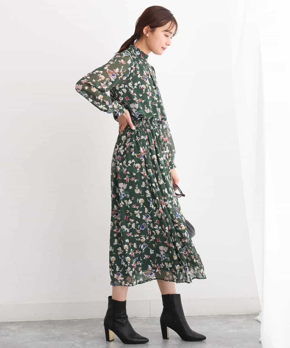 FKBJS07140 MK MICHEL KLEIN(MK ミッシェルクラン) アートフラワープリントシフォンブラウス/洗える ネイビー