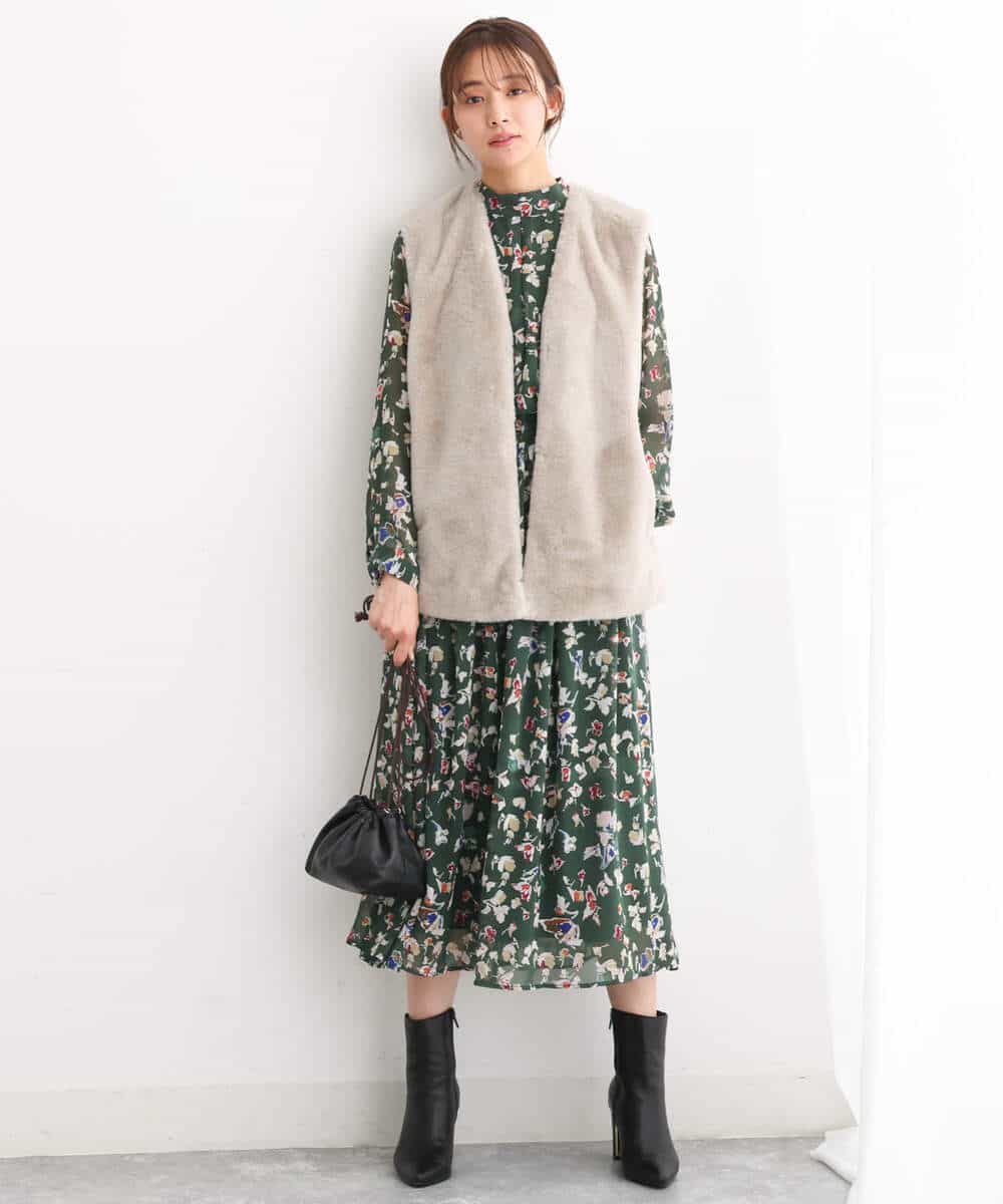 FKBJS07140 MK MICHEL KLEIN(MK ミッシェルクラン) アートフラワープリントシフォンブラウス/洗える ネイビー