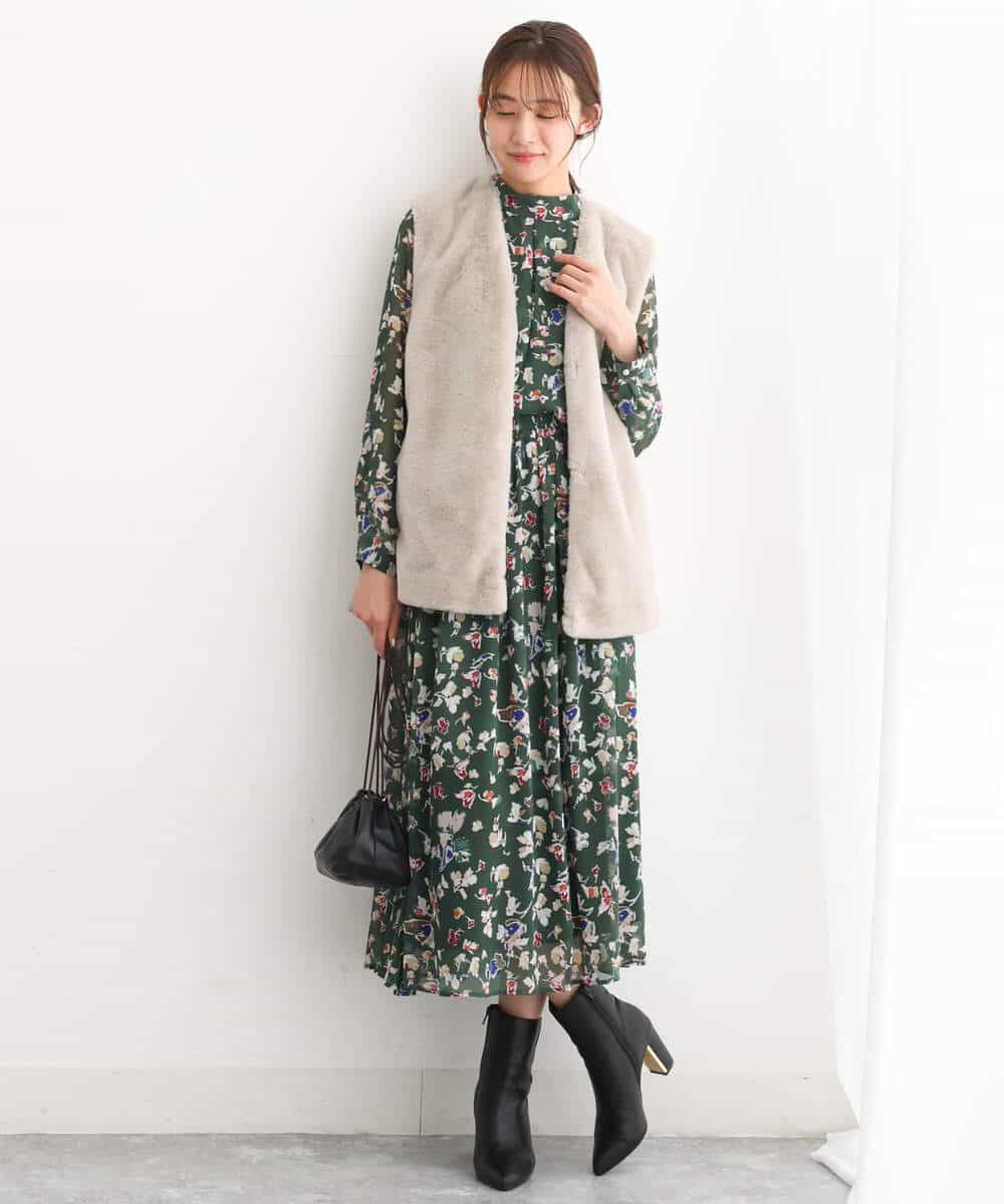 FKBJS07140 MK MICHEL KLEIN(MK ミッシェルクラン) アートフラワープリントシフォンブラウス/洗える ネイビー