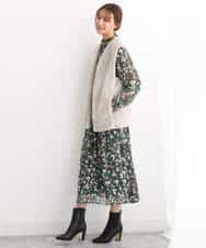 FKBJS07140 MK MICHEL KLEIN(MK ミッシェルクラン) アートフラワープリントシフォンブラウス/洗える ネイビー