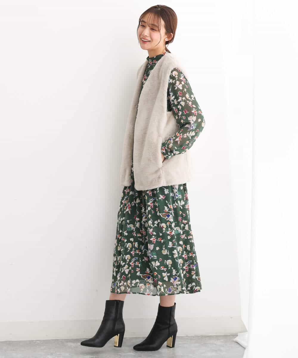 FKBJS07140 MK MICHEL KLEIN(MK ミッシェルクラン) アートフラワープリントシフォンブラウス/洗える ネイビー