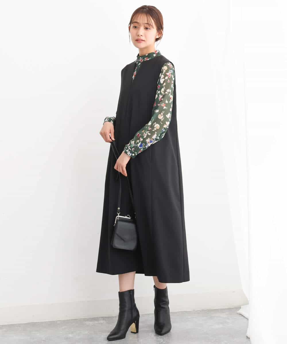 FKBJS07140 MK MICHEL KLEIN(MK ミッシェルクラン) アートフラワープリントシフォンブラウス/洗える ネイビー