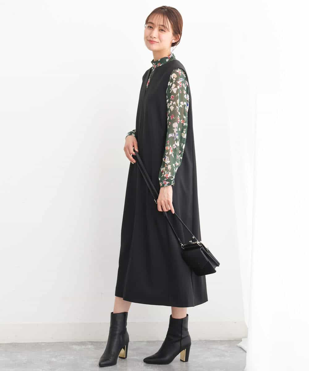 FKBJS07140 MK MICHEL KLEIN(MK ミッシェルクラン) アートフラワープリントシフォンブラウス/洗える ネイビー