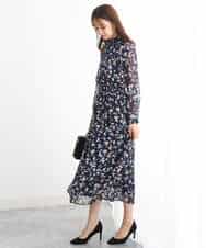 FKBJS07140 MK MICHEL KLEIN(MK ミッシェルクラン) アートフラワープリントシフォンブラウス/洗える ネイビー
