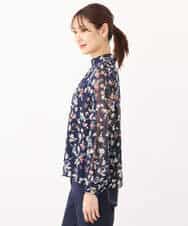 FKBJS07140 MK MICHEL KLEIN(MK ミッシェルクラン) アートフラワープリントシフォンブラウス/洗える ネイビー