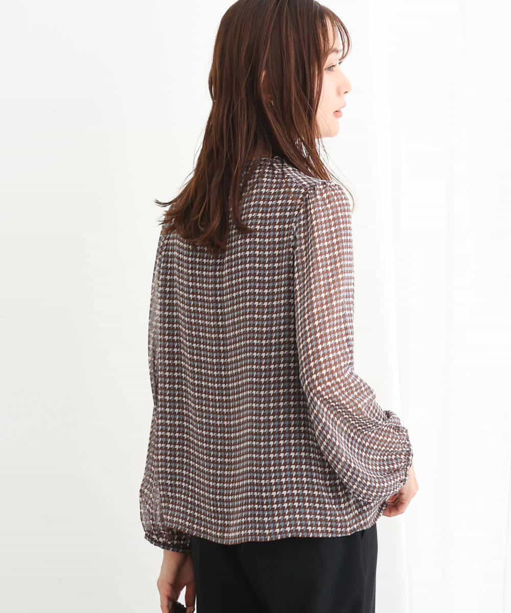 FKBJS08140 MK MICHEL KLEIN(MK ミッシェルクラン) クラシカル千鳥プリントブラウス/洗える ブラック