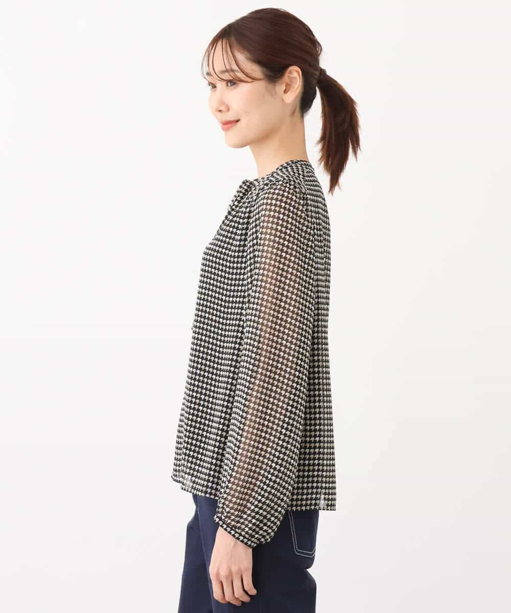 FKBJS08140 MK MICHEL KLEIN(MK ミッシェルクラン) クラシカル千鳥プリントブラウス/洗える ブラック